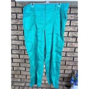 Chicos Pants Womens size 3Green Casual Cargo Crop Linen Blend